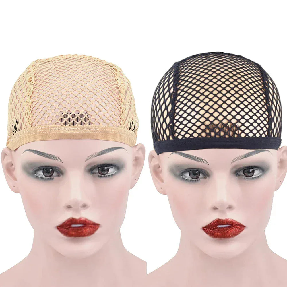 Wig Cap Black Stretchable Crochet Wig Cap with 4 Hair Clips Mesh Braided Wig Cap for Making Wig - Luvia