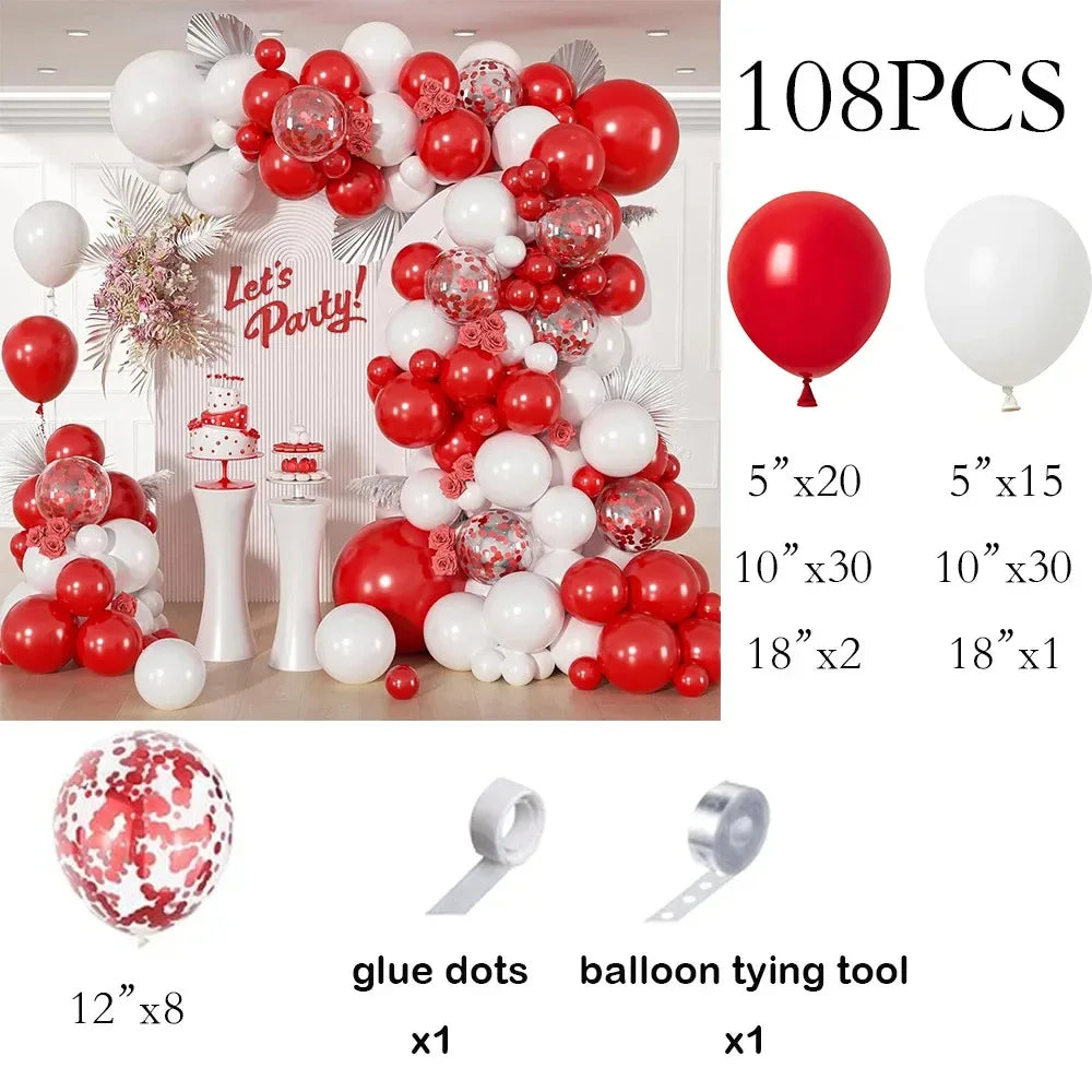 108PCS Red & White Balloon Arch Kit – Perfect for Baby Showers, Weddings, Anniversaries, Engagements, Birthdays, Graduations - Luvia