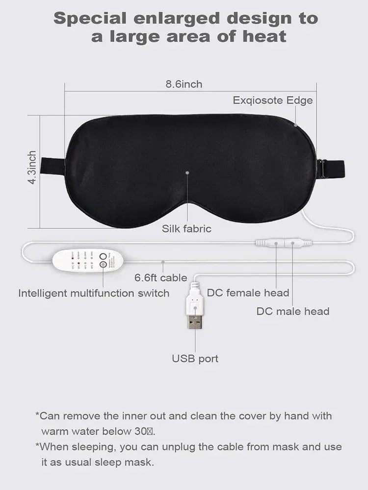 USB Heated Eye Mask Reusable USB Silk Steaming Eye Mask Eye Massager For Sleeping Eye Puffiness Anti Dark Circle Patch Eye Care - Luvia