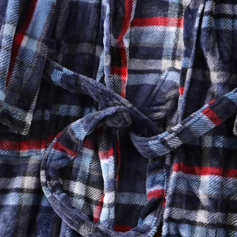 Men's Nightgown Home clothes Robes Winter warmth flannel bathrobe Plaid Pajamas Male lounge sleepwear - Luvia