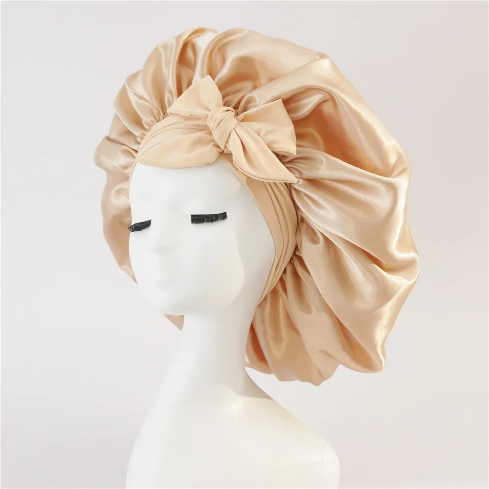 Sleeping Hat Women Satin Solid Night Sleep Cap Hair Care Bonnet Nightcap For Women Men Unisex Cap Bonnet De Nuit Shower Turban - Luvia