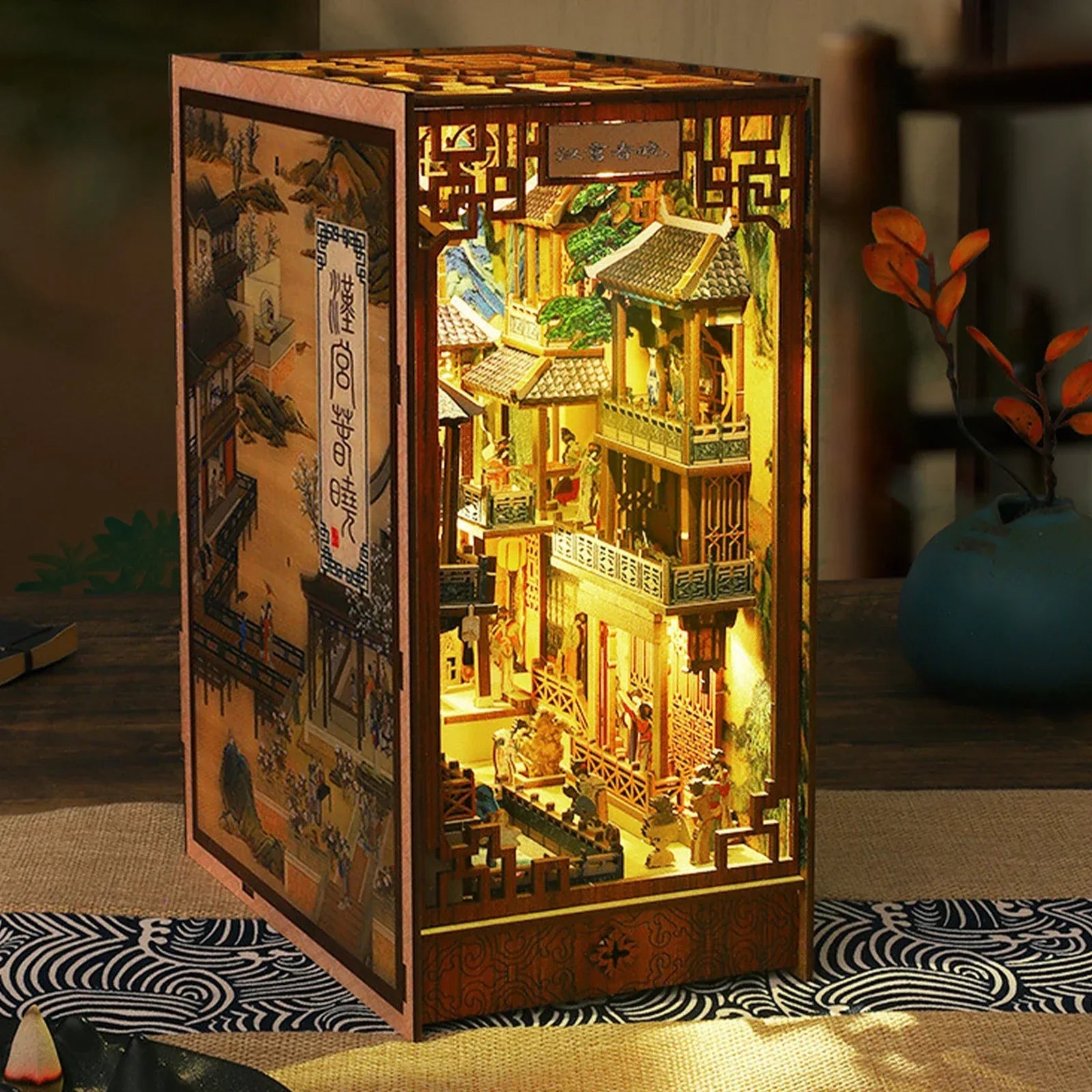 New DIY Book Nook Kit 3D Wooden Miniature Dollhouse Bookend Building with LED Light Bookshelf Decoration Birthday New Year Gifts - Luvia