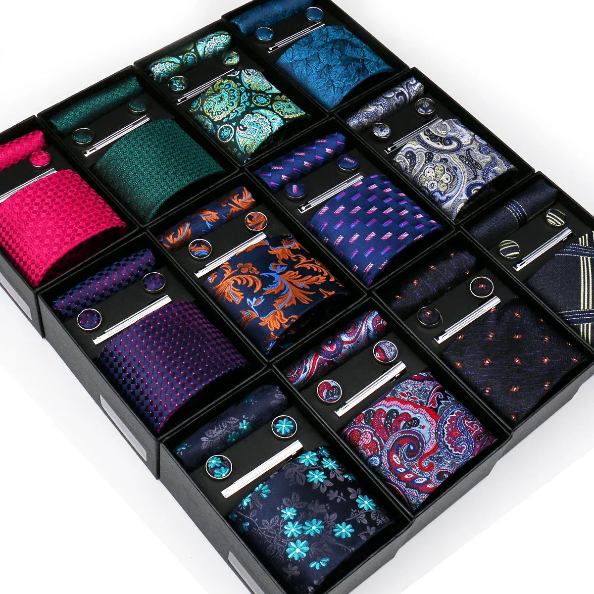 Tie Set For Men Necktie Fashion Wedding Cufflinks Box Gift Tie Clip Men Pocket Square Necktie Luxury Business Wholesale Gravatas - Luvia