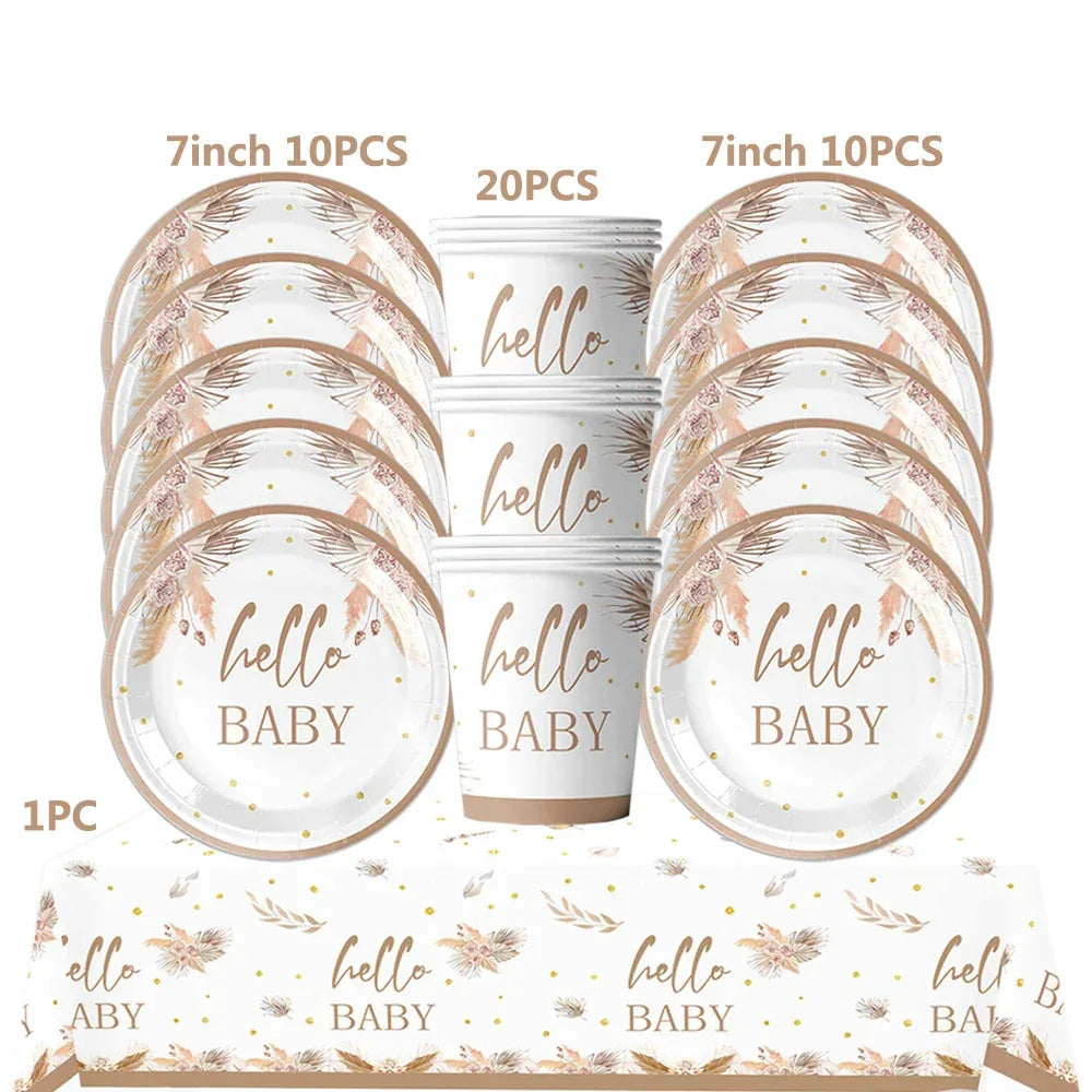 kit Kids Birthday Party Balloons Hello Baby Boy Girl DIY Cake Topper Paper Tableware 1st Birthday Party Baby Shower Decorations - Luvia