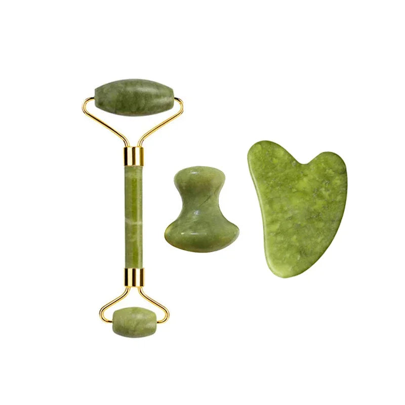 Natural Jade Roller Gua Sha Massage Set Guasha Board Comb Gouache Scraper Body Acupuncture Spa Facial Anti Aging Lifting Tools - Luvia