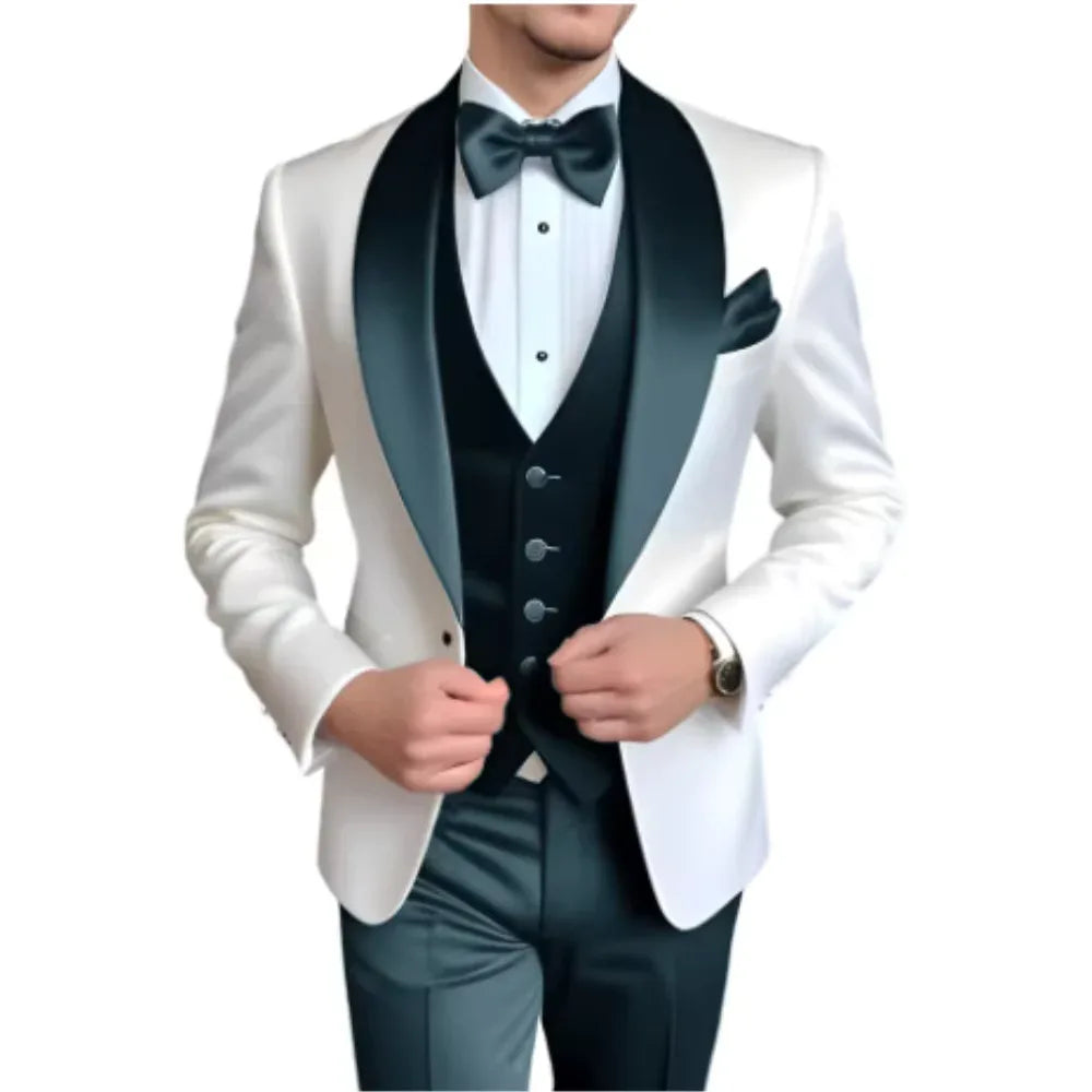 Formal 3 Piece Men's Suits Elegant Full Set Single Breasted Shawl Lapel Blazer Party Outwear Homme Costume（Jacket+Pants+Vest) - Luvia
