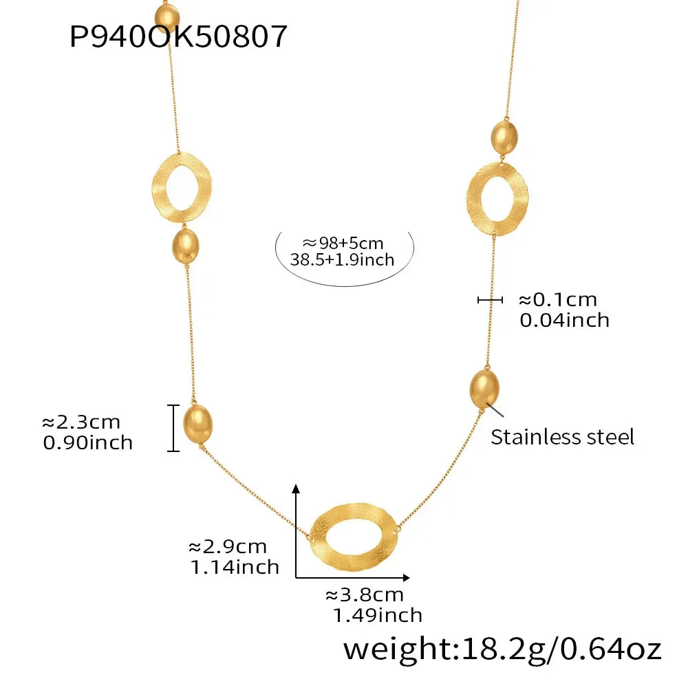 316 Stainless Steel Gold-Plated Long Necklace for Women 103cm Golden Chain Oval Pendant Layering Necklaces Luxury Jewelry - Luvia