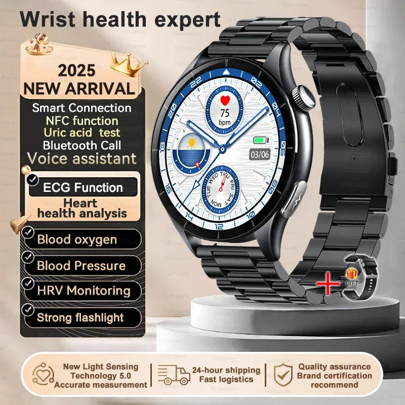 2025 New Body Fat Analysis Health Smart Watch ECG+PPG Uric Acid Lipid Blood Pressure NFC Clock Call Smartwatches For Men Women - Luvia