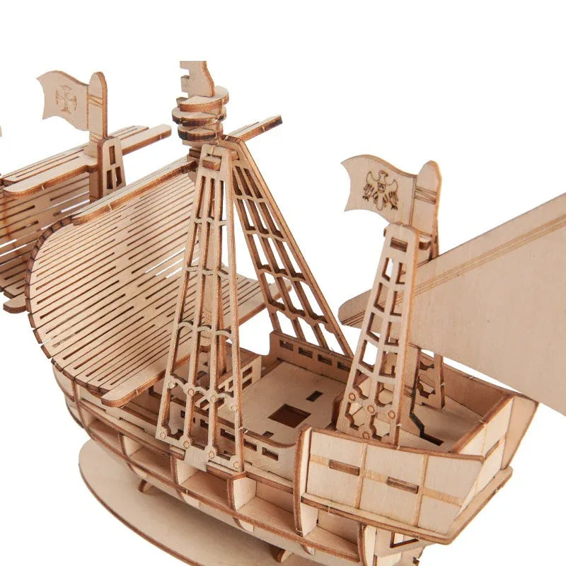 1PC 3D Sailboat Wooden Puzzle Assembly Model Puzzle DIY Wooden Crafts 3D Puzzle Gifts Desktop Decoration - Luvia