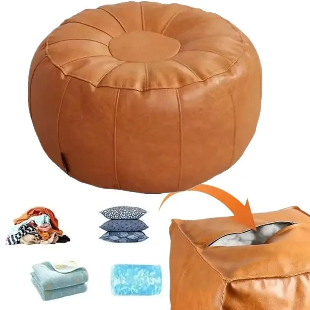 PU Leather Unstuffed Storage Leg Bench Need to Fill Clothes Large Capacity Storage Pouf Round Nordic Sofa Footstool Living Room - Luvia