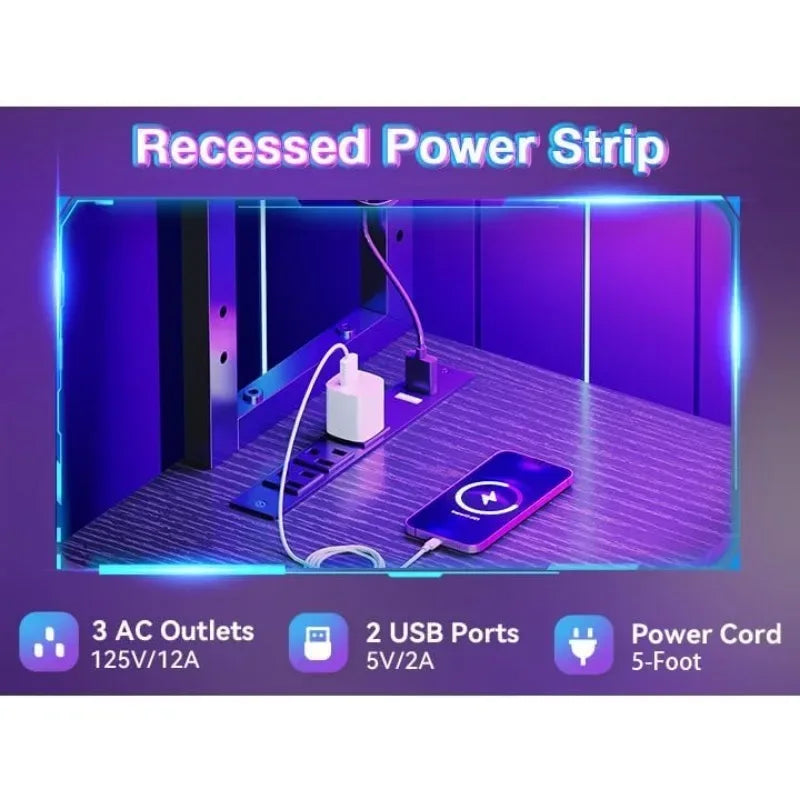 L Shaped Desk Gaming Desk with LED Light & Power Outlet, 53 Inch Reversible L Shaped Computer Table with Shelf & Storage Ba - Luvia