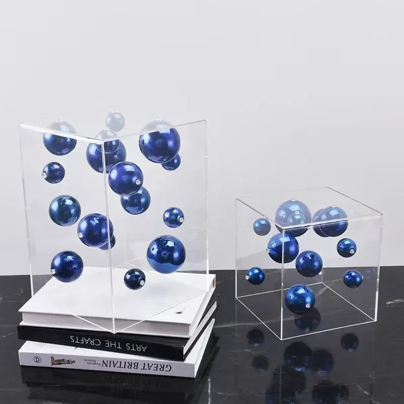 Geometric Metal Ball Art Transparent Acrylic Box Ornaments Modern Minimalist Square Living Room Decorations Desktop Furnishings - Luvia