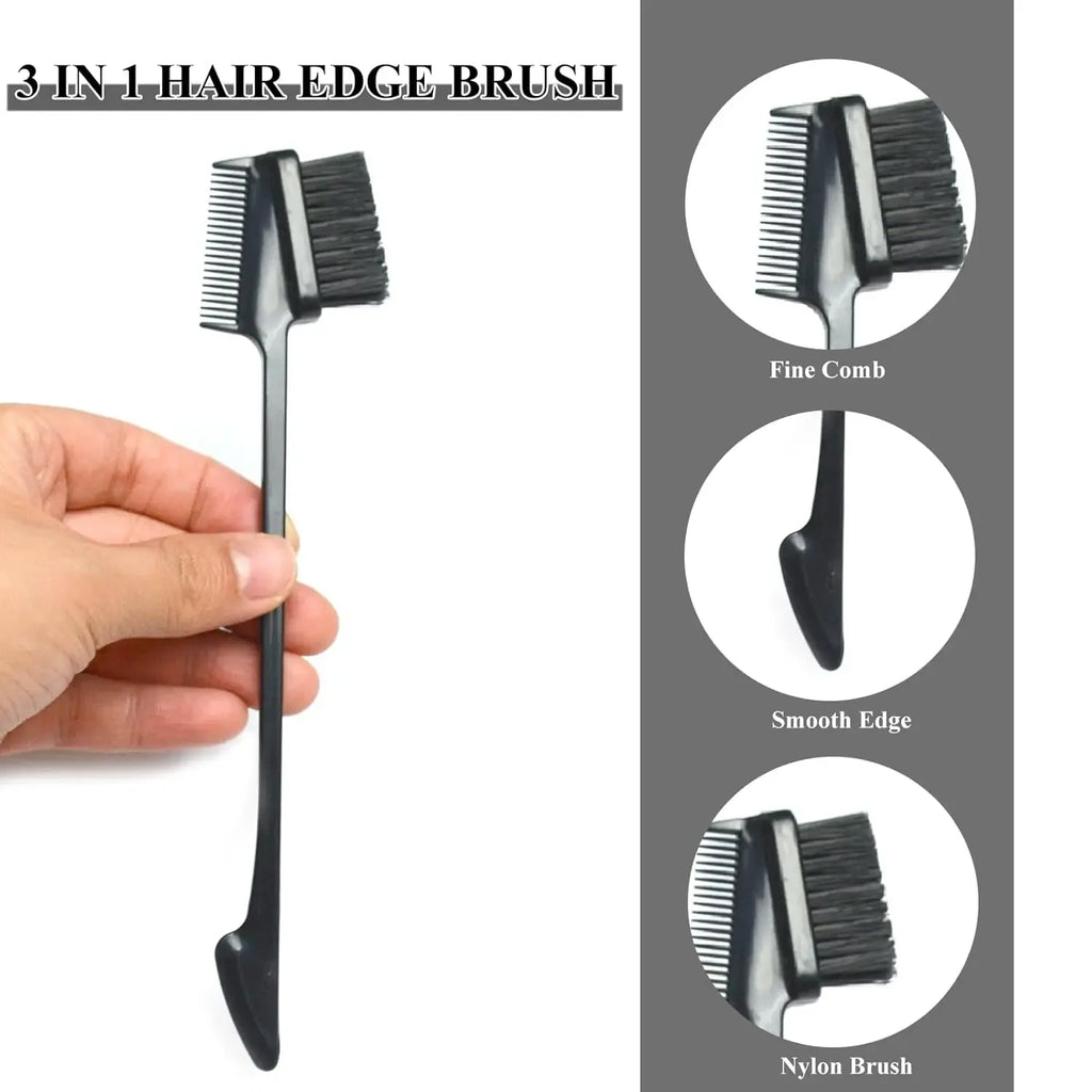  Hair Brushes,Double Side Edge Control Hair Brush Set of 2 - 3-in-1 Comb Grooming Tool for Women Girls Hair Edge Eyebrow Brushe - Luvia