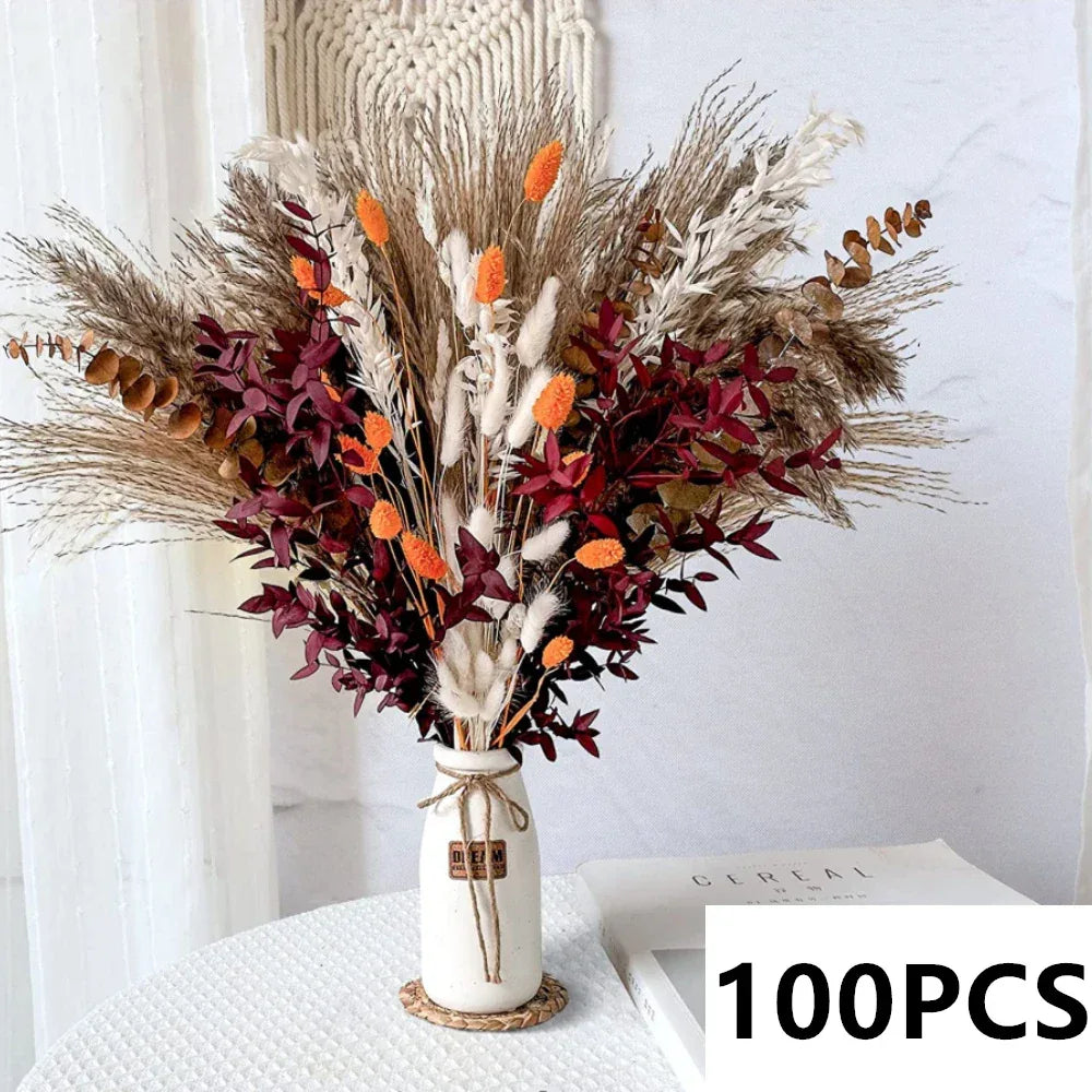 Natural Pampas Grass Bouquet Dried Flowers Autumn Home Room Decoration DIY Christmas Gift Artificial Flowers Wedding Arrangement - Luvia