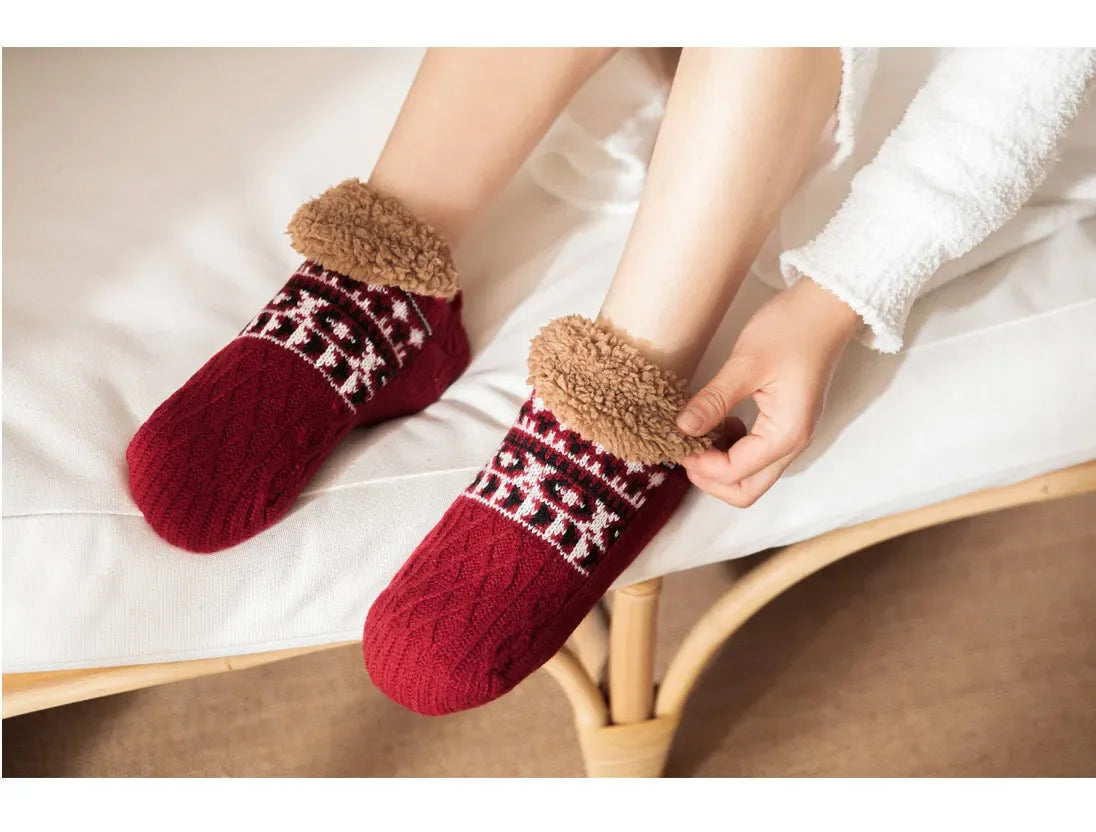 Super Warm Winter Non-slip Floor Socks Women Men Snow Socks Sleep Carpet Socks Slippers Socks Women Velvet Boot Unsiex Home Wear - Luvia