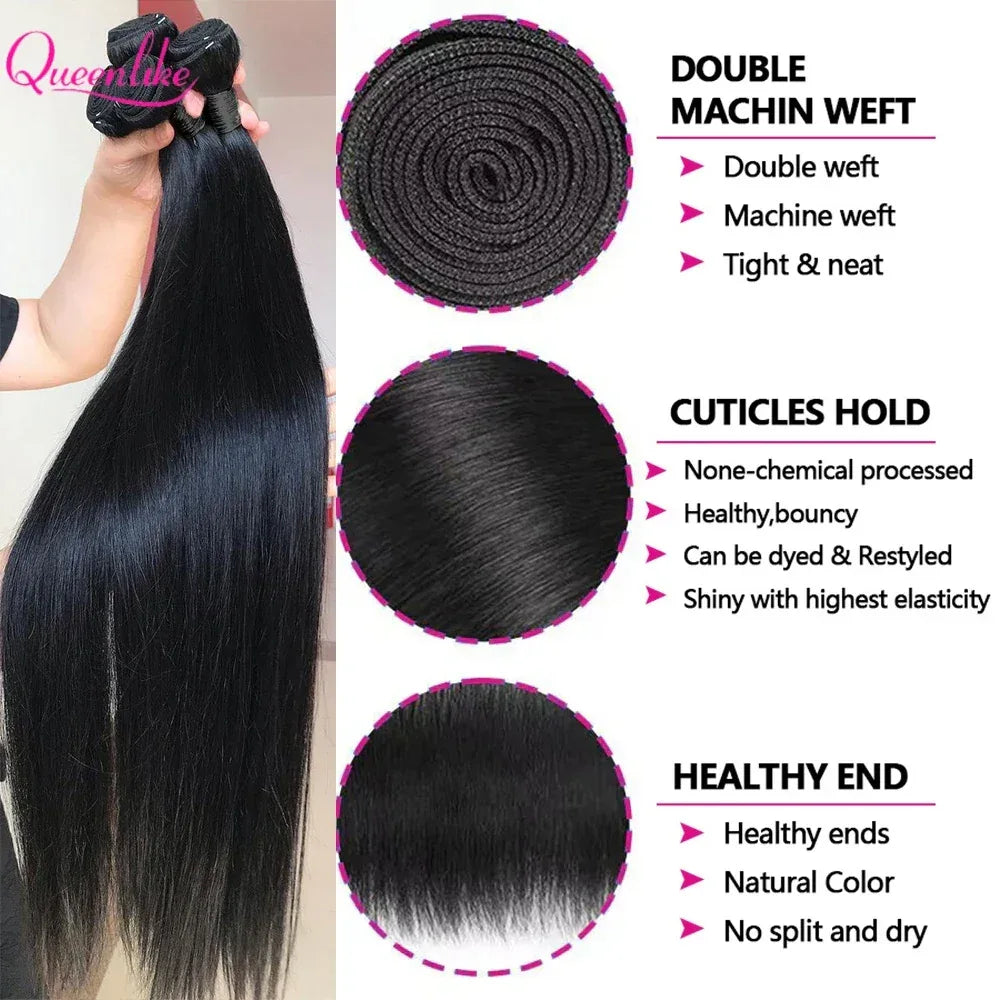 20 20 20 inch Straight Human Hair Bundles And Closure 100% Raw Hair Bundles With 2x6 HD Lace Closure 30inch Bundles Human Hair - Luvia