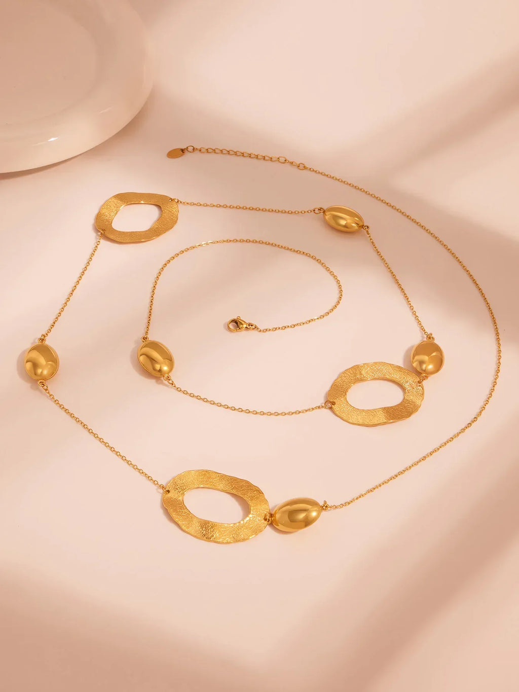 316 Stainless Steel Gold-Plated Long Necklace for Women 103cm Golden Chain Oval Pendant Layering Necklaces Luxury Jewelry - Luvia