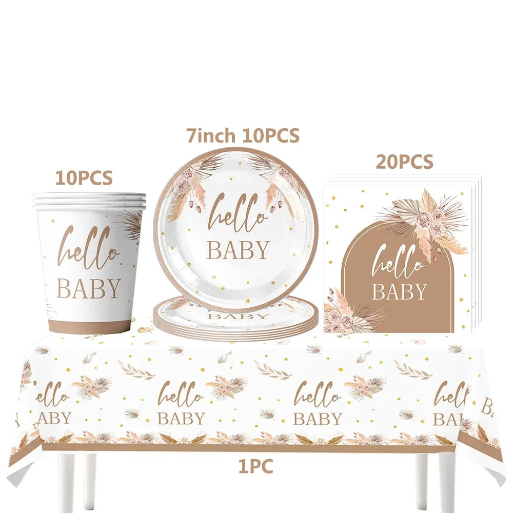 kit Kids Birthday Party Balloons Hello Baby Boy Girl DIY Cake Topper Paper Tableware 1st Birthday Party Baby Shower Decorations - Luvia