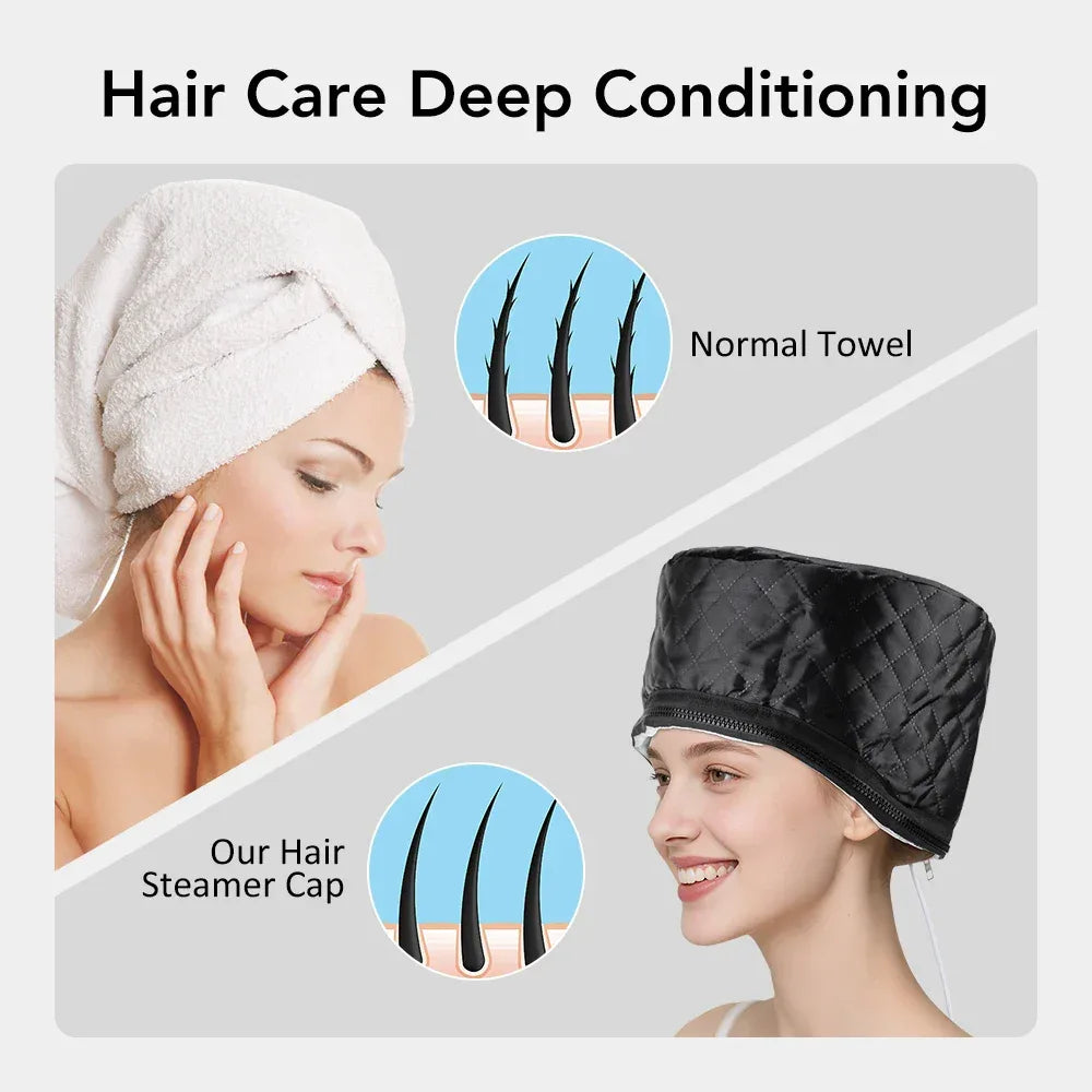 Hair Steamer Cap Electric Hair Heating Cap Thermal Treatment Hat Self-heating SPA Cap Nourishing Hair Home Spa Salon Tool﻿ - Luvia