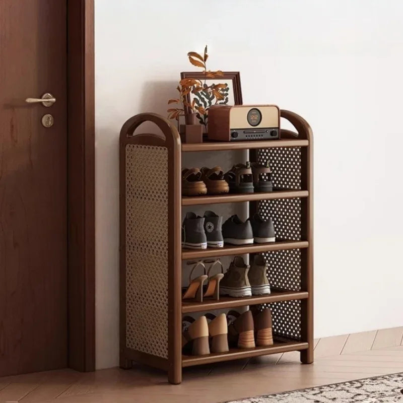 Multi layer shoe rack, retro style rattan woven simple home door shoe cabinet, large capacity storage rack for entrance doors - Luvia