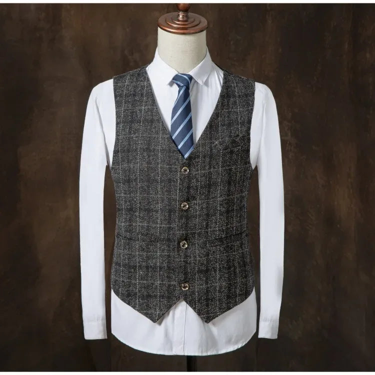 Formal Groom Wear 3 Piece (Blazer+ Vest + Pants) Men's Suit Fashion Business Gentleman Wedding Casual Plaid Cotton Linen Jacket - Luvia