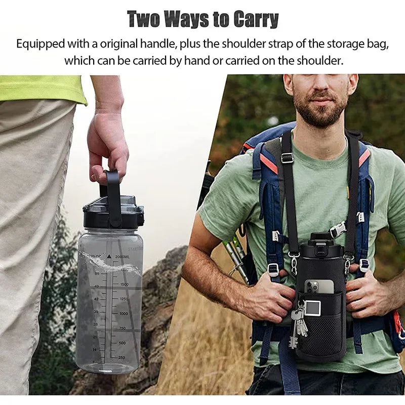 2L 64OZ Half Gallon Water Bottle with Sleeve Motivational Water Bottle with Straw & Time Marker Leakproof Sport Water Jug - Luvia