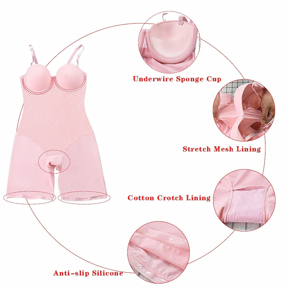 Bodysuit Women Shapewear Body Shaper With Cup Compression Bodies Belly Sheath Waist Trainer Reductive Slimming Underwear - Luvia