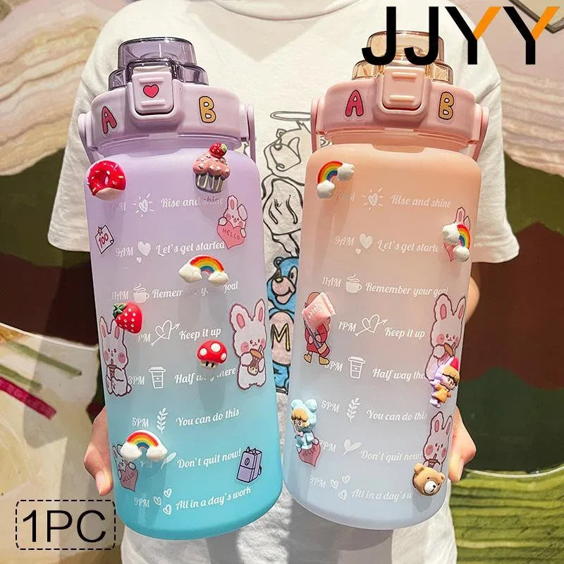 2000ML Large Capacity Water Bottle with Time Marker Plastic Motivational Water Bottle Drinking Bottle for Gym Sports Outdoor - Luvia