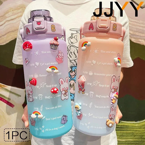 2000ML Large Capacity Water Bottle with Time Marker Plastic Motivational Water Bottle Drinking Bottle for Gym Sports Outdoor - Luvia