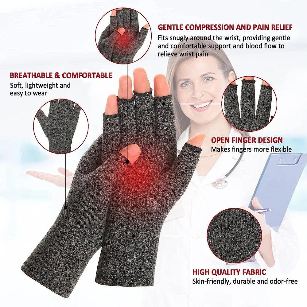 GOMOREON 1Pair Arthritis Gloves Women Men, Carpal Tunnel, Rheumatiod, Tendonitis, Fingerless Hand Thumb Compression Gloves - Luvia