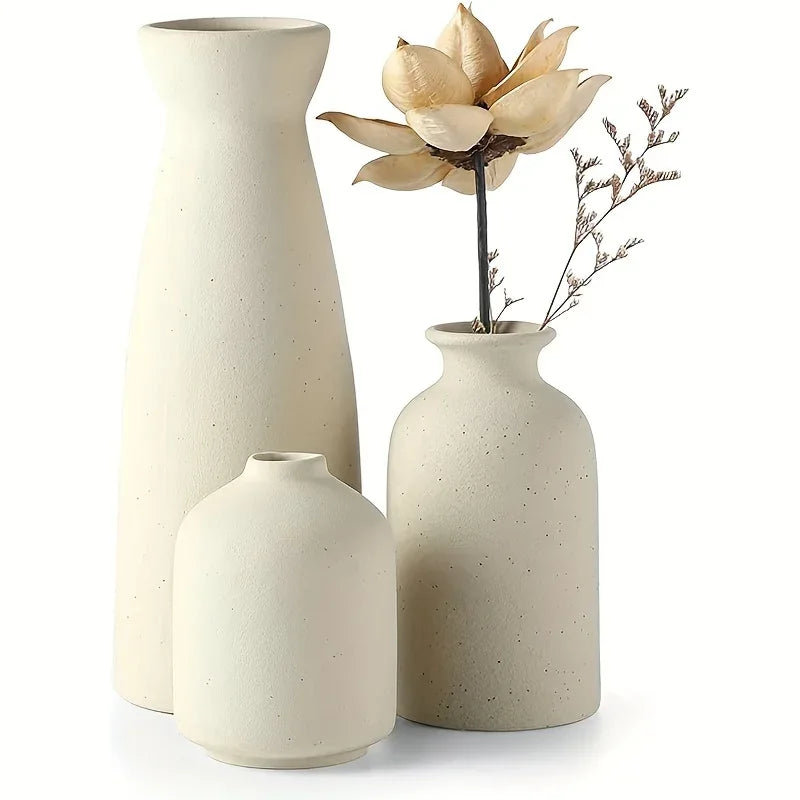 Set of 3 Ceramic Vase, Flower Vases For Rustic Home Decor, Modern Farmhouse Decor, Living Room Decor,Shelf Decor,Table Decor - Luvia