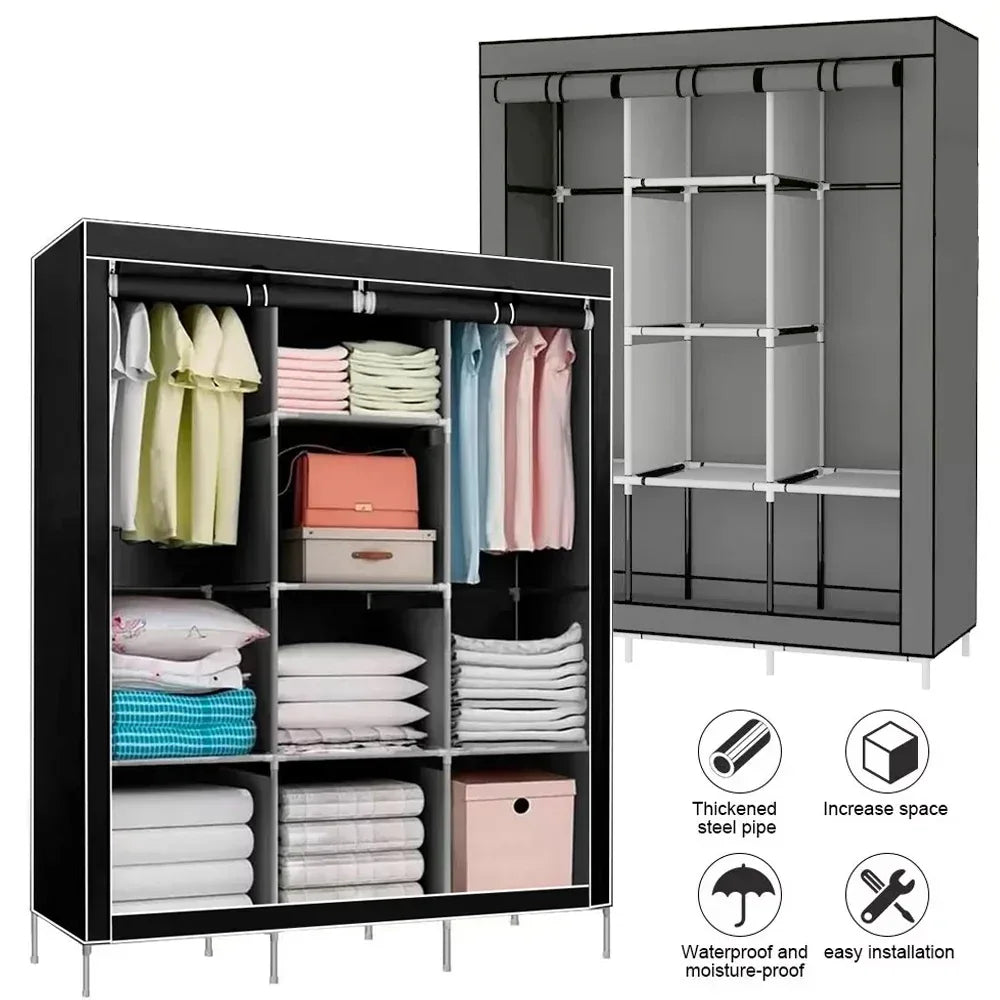 Portable Wardrobe Clothes Organizer Non-Woven Fabric Wardrobe Storage Cupboard for Bedroom 128*45*170cm Storage Shelves - Luvia