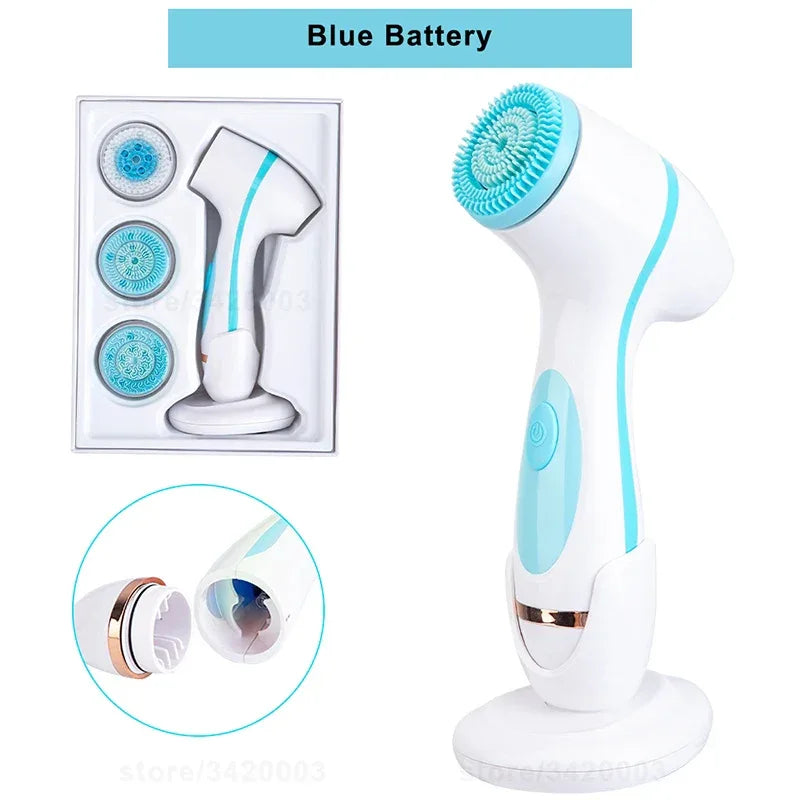 Portable 6-in-1 silicone electric Cleansing brush Facial pore cleaning and exfoliating waterproof Sonic cleansing brush - Luvia
