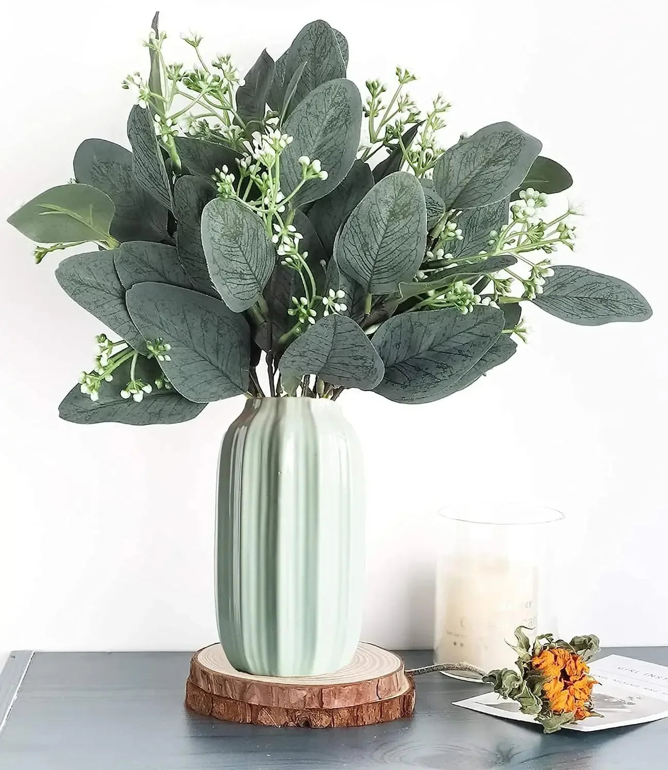 100 Pcs Artificial Eucalyptus Stems Fake Greenery Leaves Stems Faux Eucalyptus Plant for Floral Arrangement Green Leaves Decor - Luvia