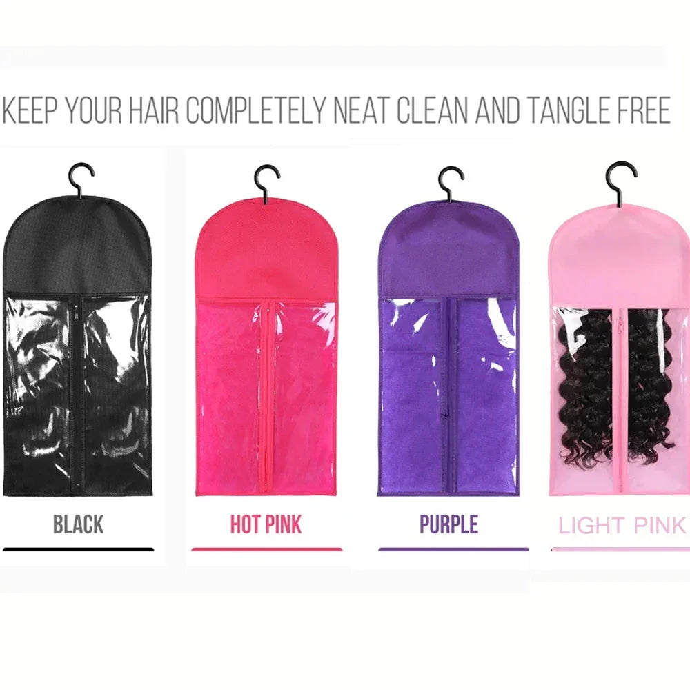 10pcs Wall-Mounted Wig Storage Bags,Travel-Friendly Organizer Black, for All Wig Types,Breathable Material - Luvia