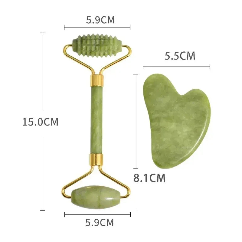 Natural Jade Roller Gua Sha Massage Set Guasha Board Comb Gouache Scraper Body Acupuncture Spa Facial Anti Aging Lifting Tools - Luvia