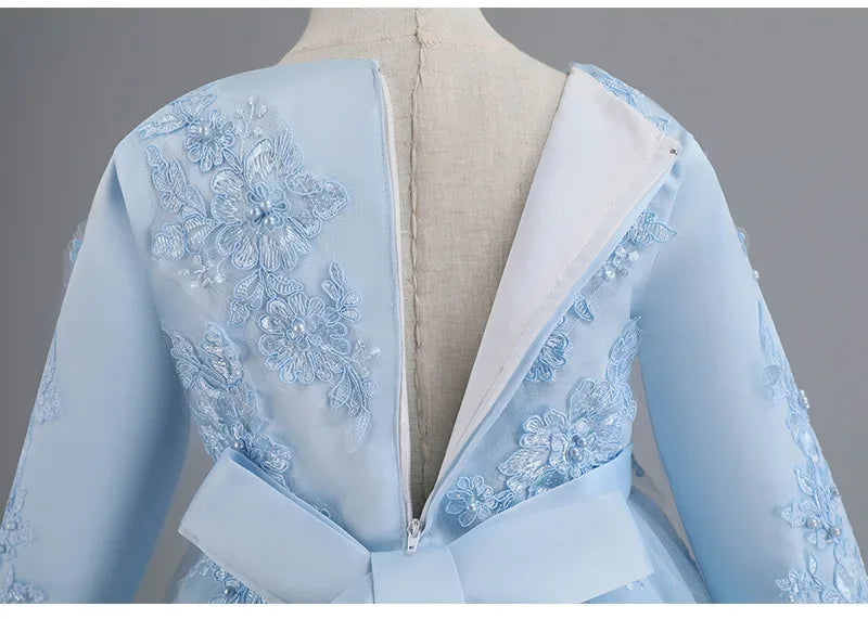 Formal Dress for Elegant Party Girls Dresses Long Sleeve Embroidery Girl's Ceremonial Clothes 5 to 14 Years - Luvia