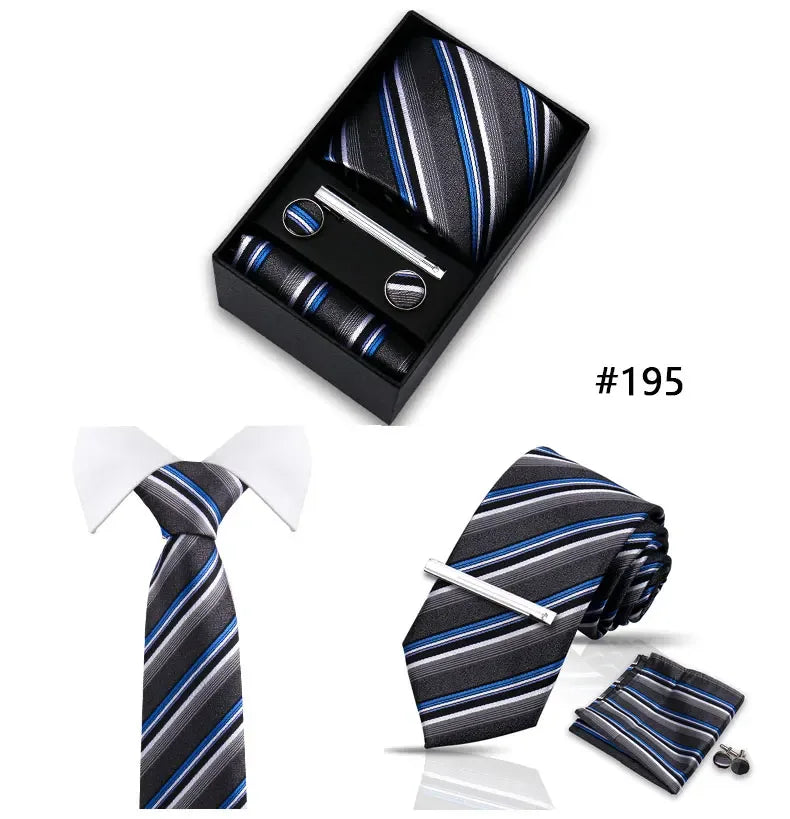 Tie Set For Men Necktie Fashion Wedding Cufflinks Box Gift Tie Clip Men Pocket Square Necktie Luxury Business Wholesale Gravatas - Luvia