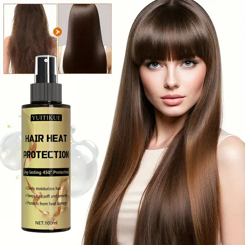 Hair heat protection spray, long-lasting protection up to 450 degrees, deeply moisturizes hair, making it soft and smooth. - Luvia