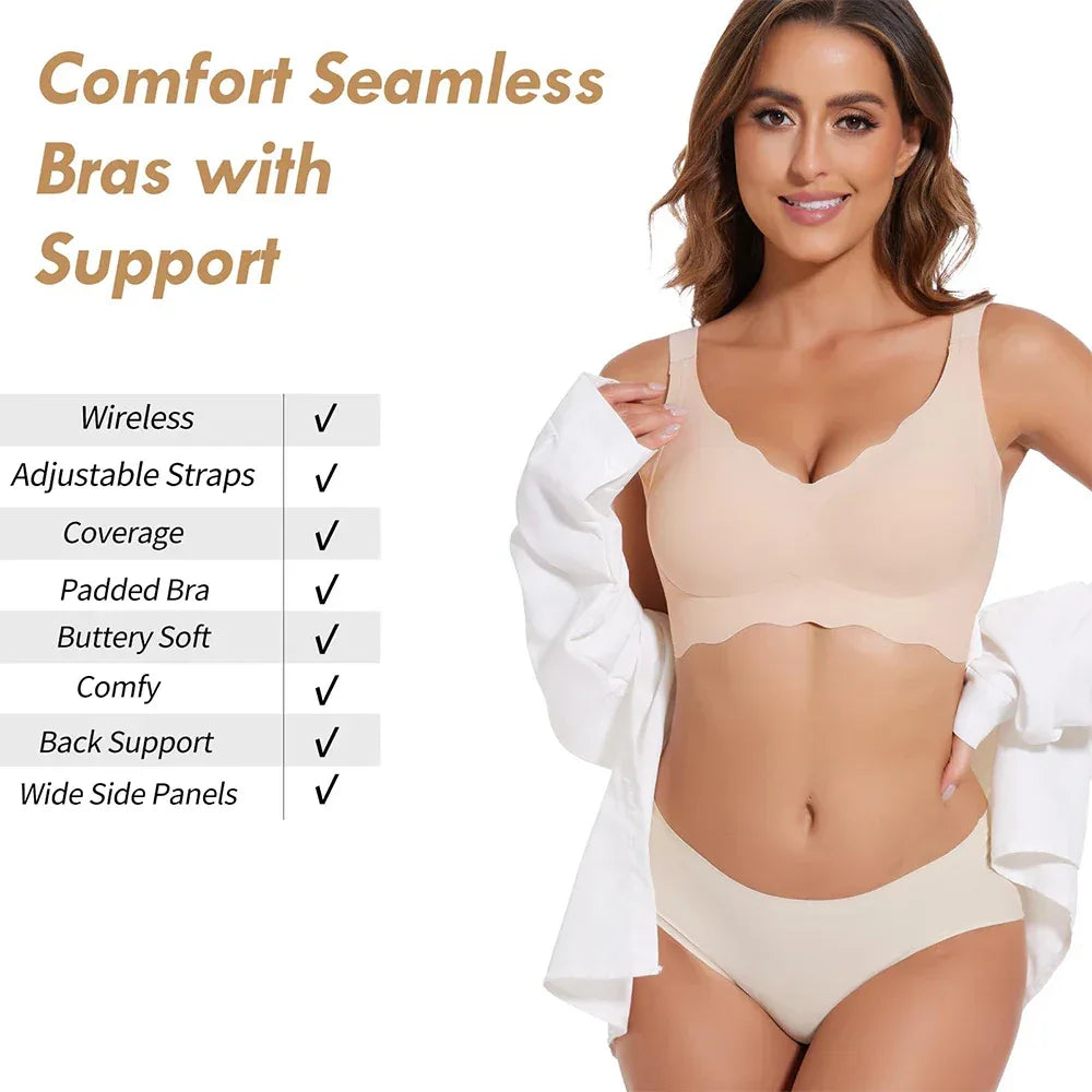 Womens Seam-free Wireless Wave Bras Full Coverage Push Up No Underwire Bra Supportive Bralettes for Everyday - Luvia