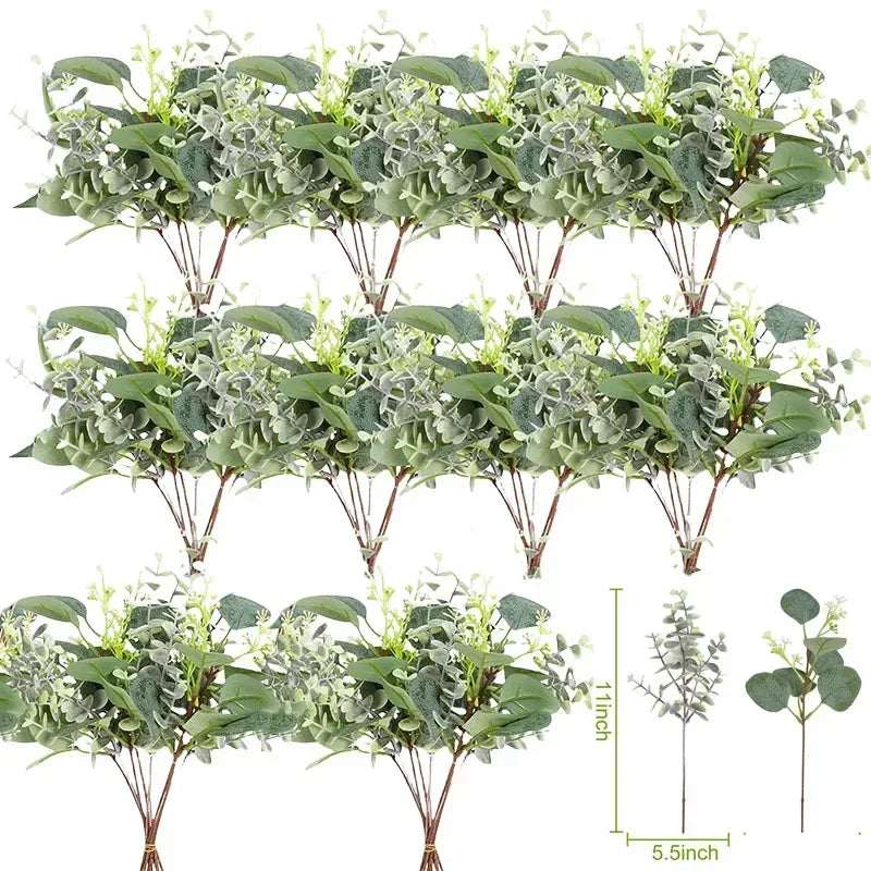 100 Pcs Artificial Eucalyptus Stems Fake Greenery Leaves Stems Faux Eucalyptus Plant for Floral Arrangement Green Leaves Decor - Luvia