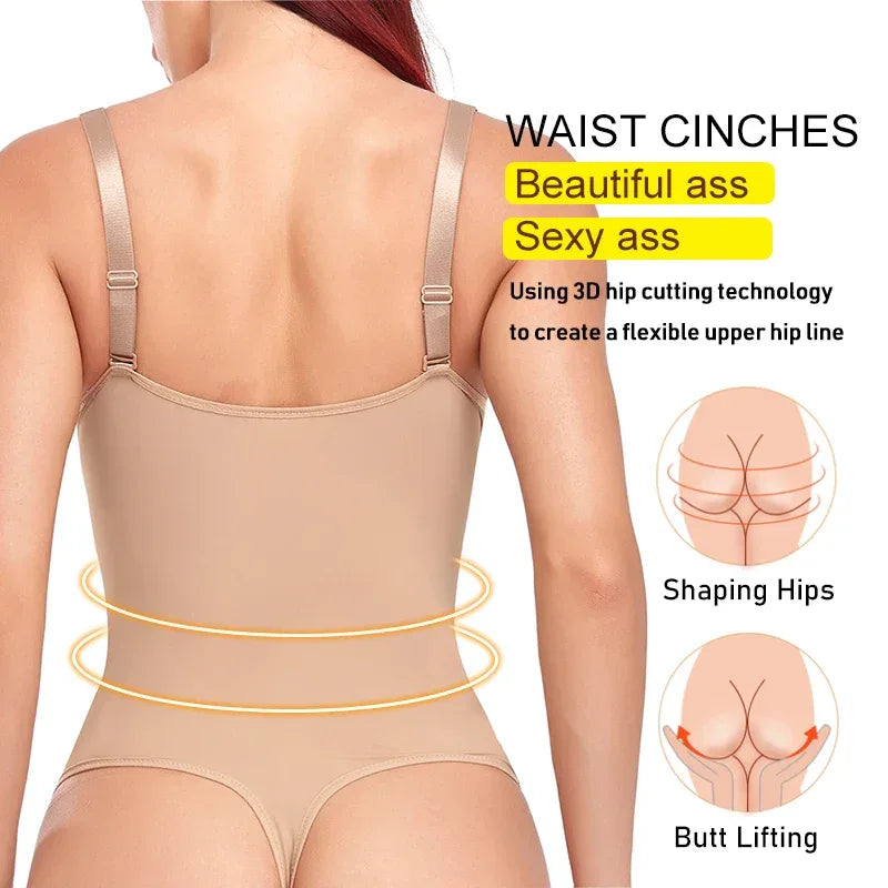 Shapewear Bodysuit Thong Body Shaper for Women Waist Trainer Corset Deep V Neck Slimming Underwear Built-in Bra Camisoles Tops - Luvia