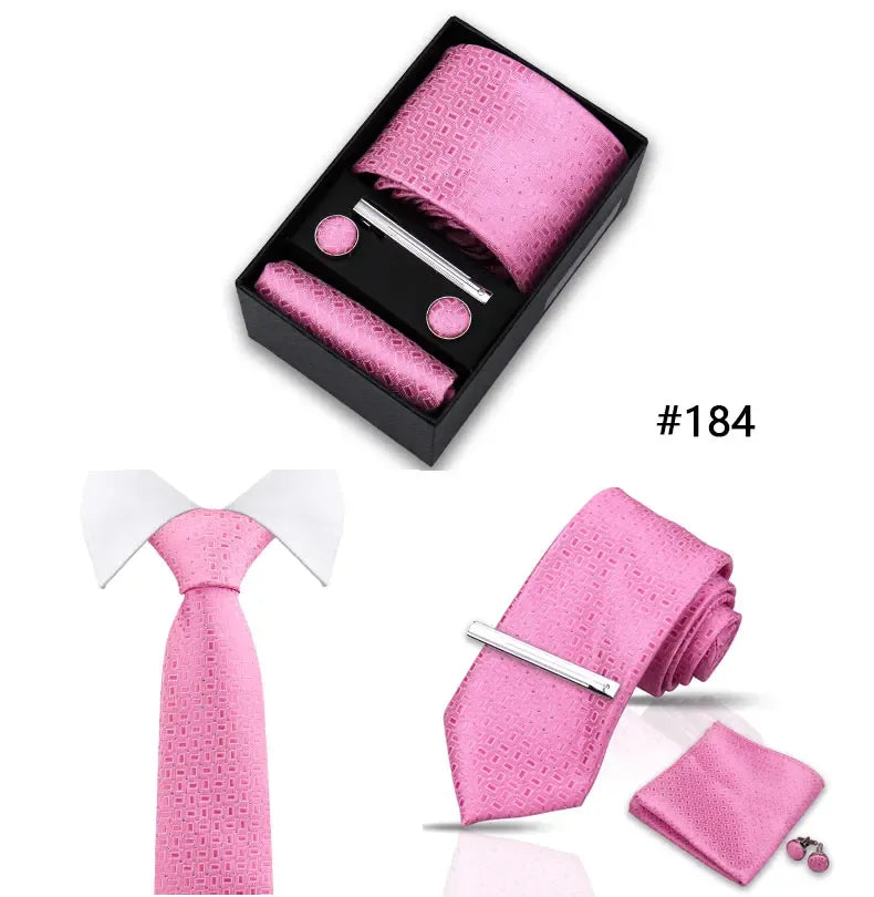 Tie Set For Men Necktie Fashion Wedding Cufflinks Box Gift Tie Clip Men Pocket Square Necktie Luxury Business Wholesale Gravatas - Luvia
