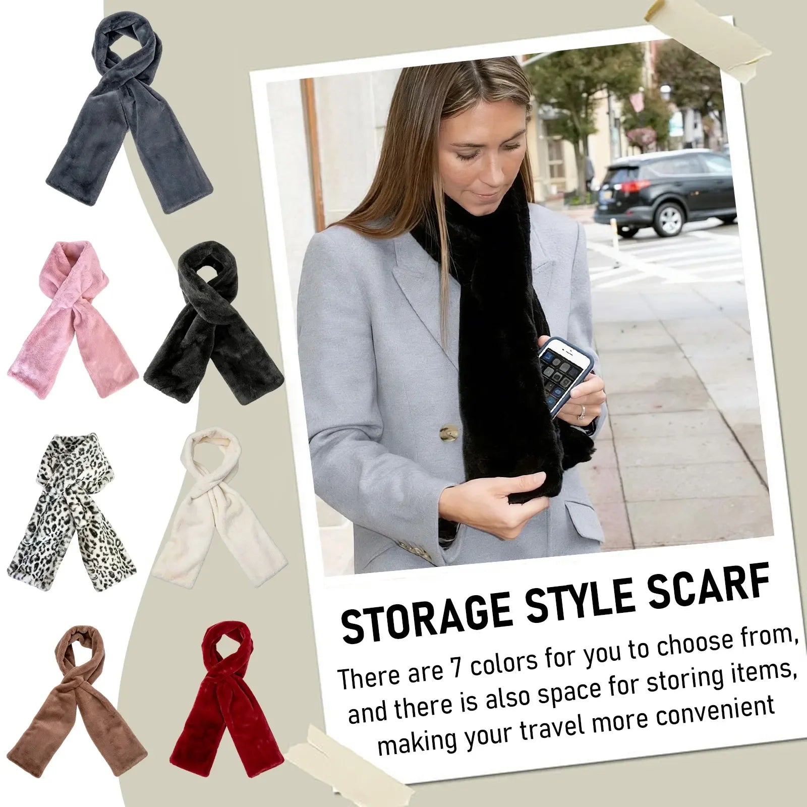 Faux Scarf With A Hidden Zippered Pocket For Storing Your Phone And Valuables. - Luvia