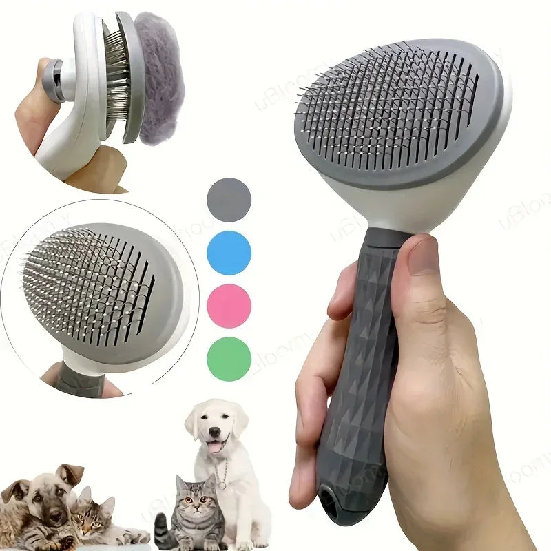 One-Click Pet Hair Removal Comb for Effortless Grooming of Dogs and Cats - Float Hair Removal Slicker Brush with Automatic Funct - Luvia