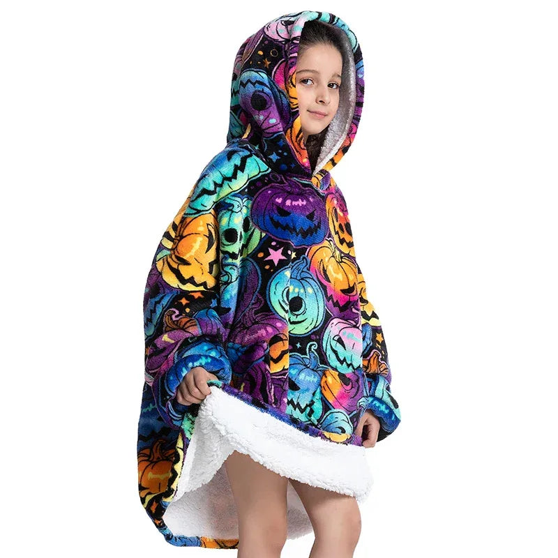 Oversized Wearale Blanket Hoodie Flannel Sherpa Fleece Warm Soft Winter Hoodie Sweatshirt for Kids Adults Home Blanket Snuggle - Luvia