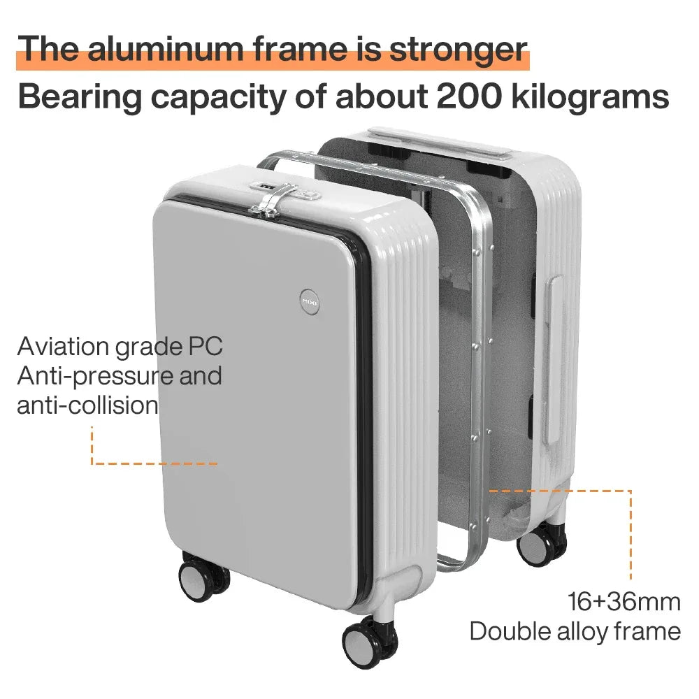 Mixi New Aluminum Frame Suitcase Carry On Rolling Luggage with USB Port Boarding Cabin Cup and Phone Holder 20 24 Inch - Luvia