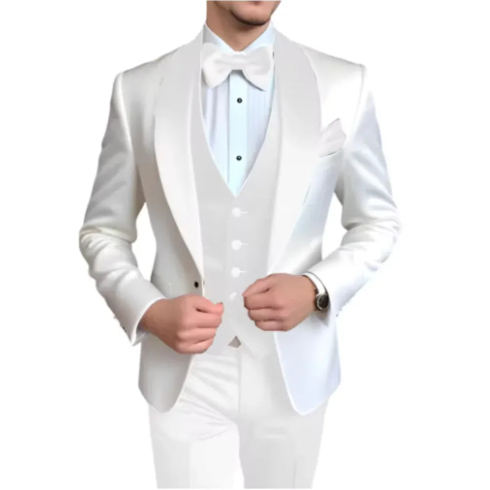 Formal 3 Piece Men's Suits Elegant Full Set Single Breasted Shawl Lapel Blazer Party Outwear Homme Costume（Jacket+Pants+Vest) - Luvia