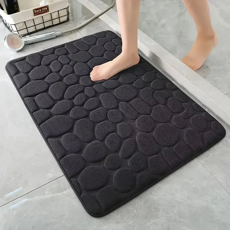 Embossed Bath Mat Non Slip Absorbent Quick Drying Machine Washable Cobblestone Floor Mats for Bathroom and Shower - Luvia