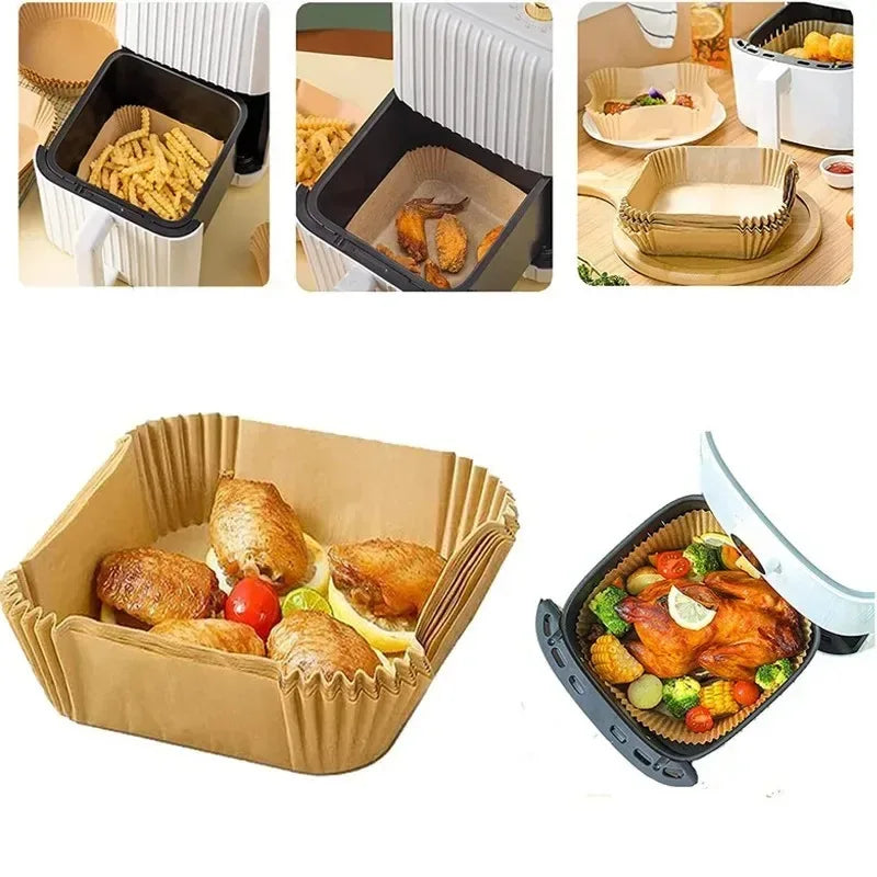 50Pcs Disposable Air Fryer Paper Oil Absorbing And Anti Oil Paper Tray Non Stick Baking Pad Large Toughness Square - Luvia